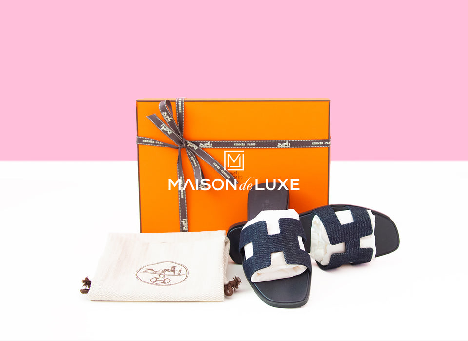 Hermes Women's Denim Blue Brut Oran Sandal 38