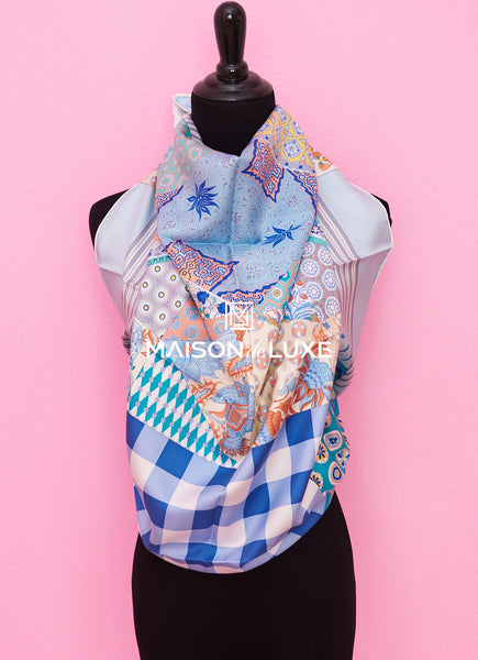 HERMÈS アート風ライトブルースカーフ Hermes 