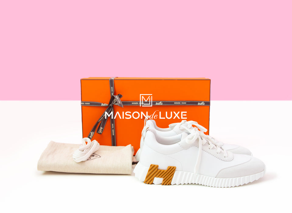 Hermes Men's White Bouncing 42 Sneaker