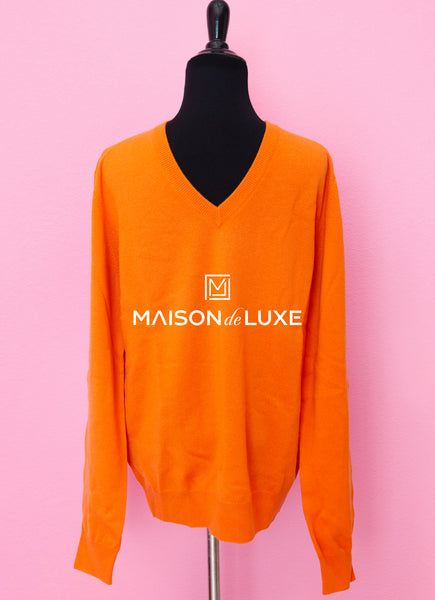Hermes Orange V-Neck Cashmere Sweater L – MAISON de LUXE