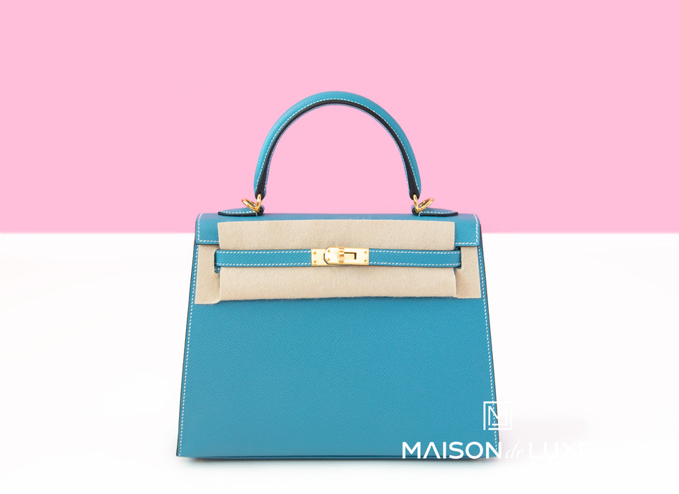 Hermes Kelly Sellier 25 Blue Jean Gold Hardware