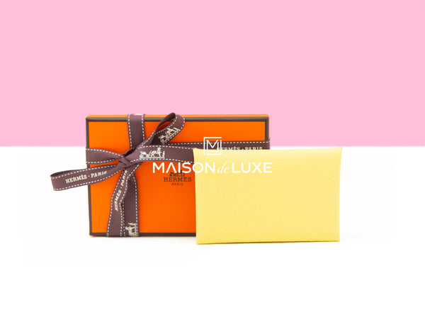 Hermes Calvi Card Case Limoncello Yellow Chevre Mysore Wallet
