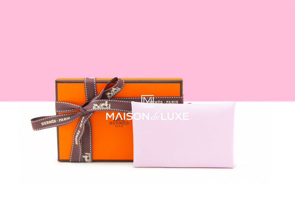 Hermes Calvi Card Case Mauve Pale Pink Chevre Mysore Wallet