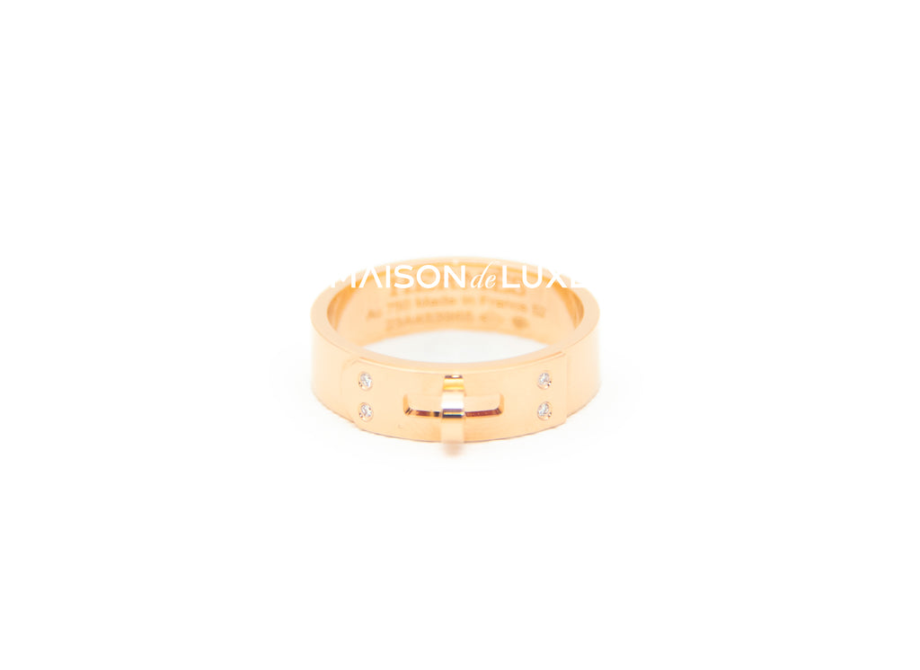 Hermes Rose Gold Diamond Kelly PM Ring 52