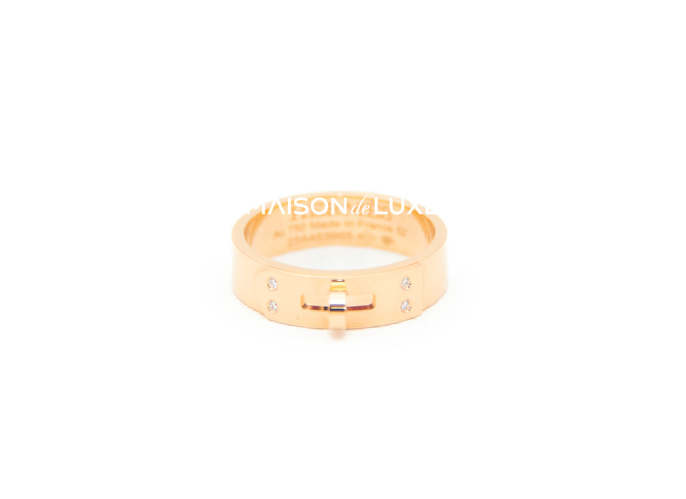 Hermes Rose Gold Diamond Kelly PM Ring 52