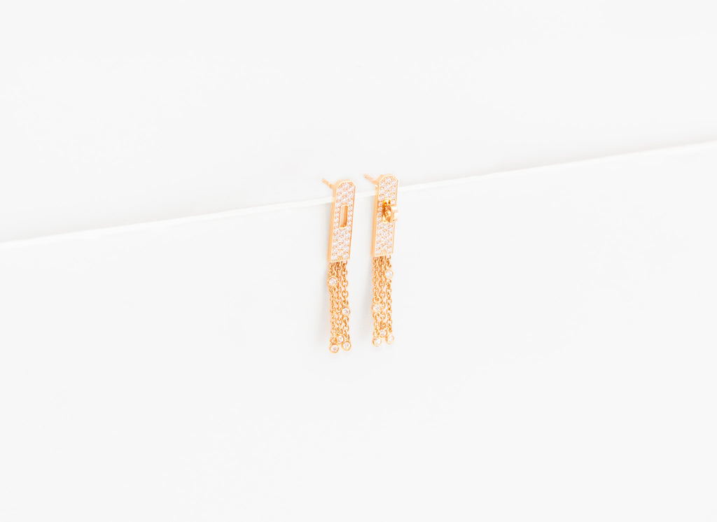Hermes Rose Gold Diamond Kelly Gavroche Earrings