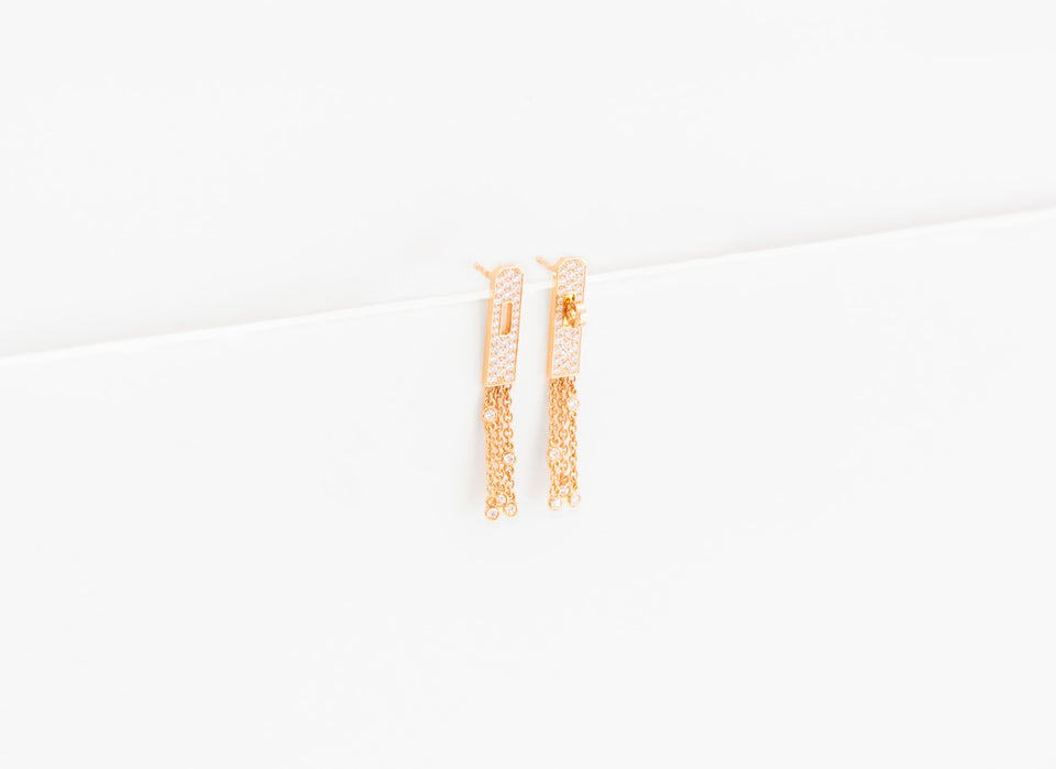 Hermes Rose Gold Diamond Kelly Gavroche Earrings