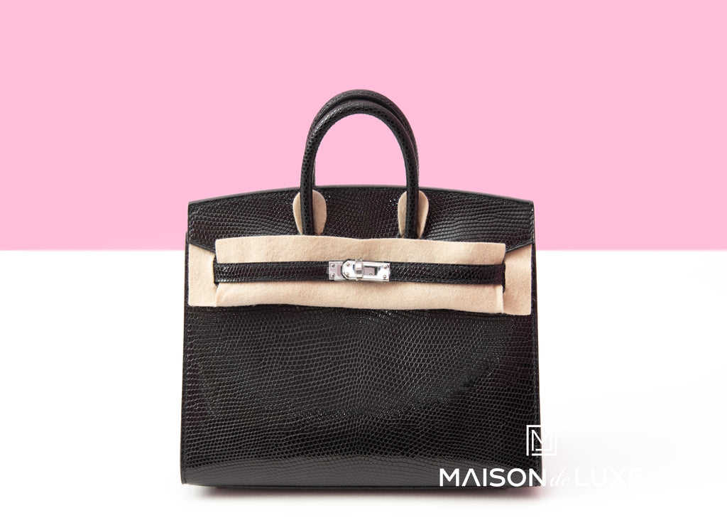 Hermes Birkin 20 Black Shiny Lizard Palladium Hardware