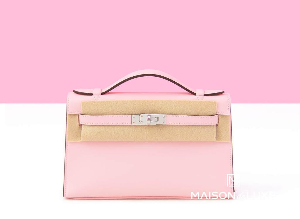 Hermes Mini Kelly Pochette Rose Sakura / Gris Pale HSS