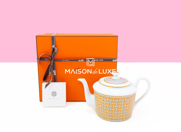 Théière Hermès Mosaïque Au 24 Platine - Porcelaine Française, 28,7 Oz, Neuve Dans Sa Boîte