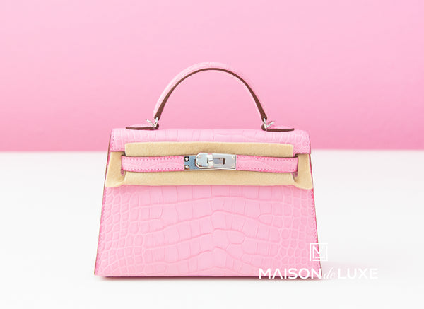 Hermès Kelly 20 Mini II Sellier 5P Bubblegum Matte Pink Alligator Pall