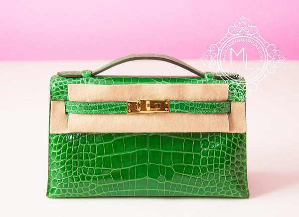 Hermes Kelly 25 In Cactus Green: Crocodile