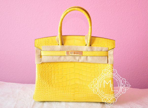 NEW Authentic HERMES Matte Alligator Mimosa Yellow Constance Bag