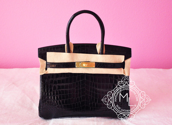 Birkin 30 crocodile handbag Hermès Black in Crocodile - 11508040