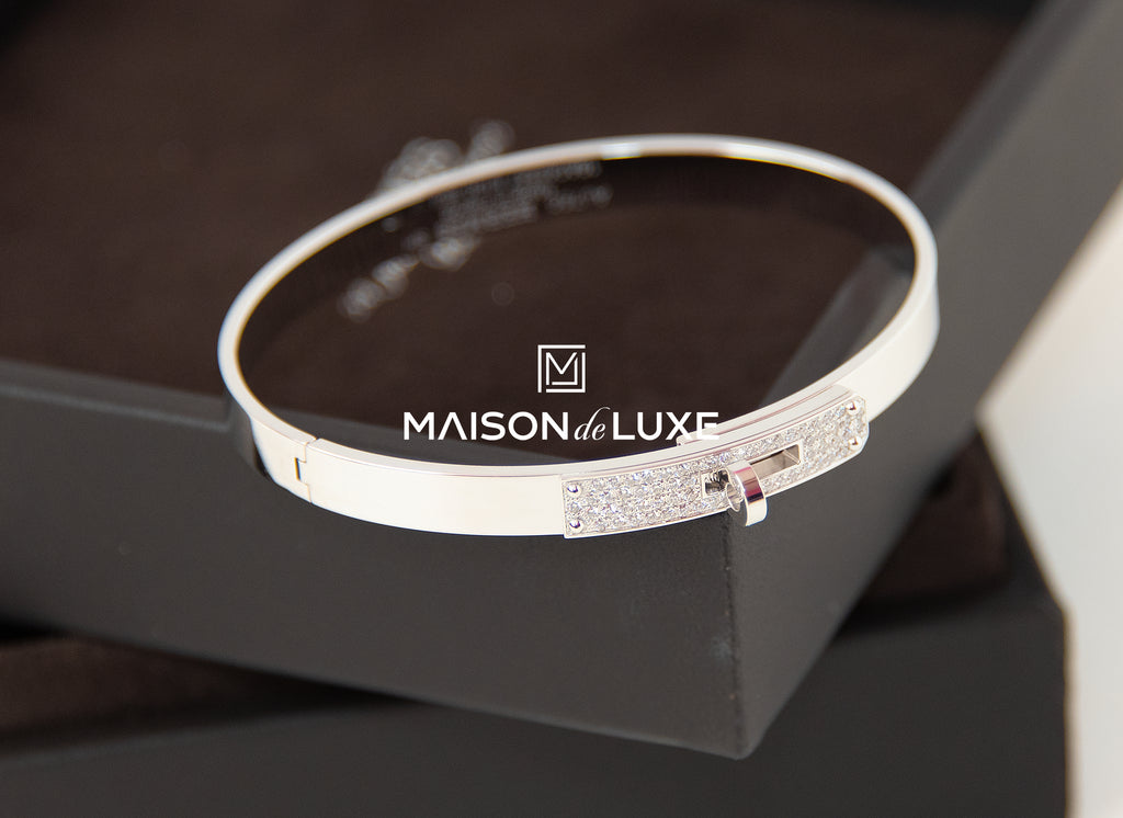 Hermes White Gold Diamond Kelly Bracelet SH