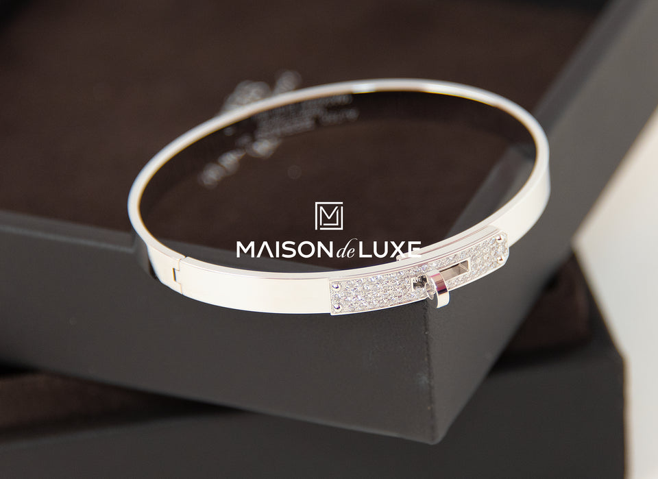Hermes White Gold Diamond Kelly Bracelet SH