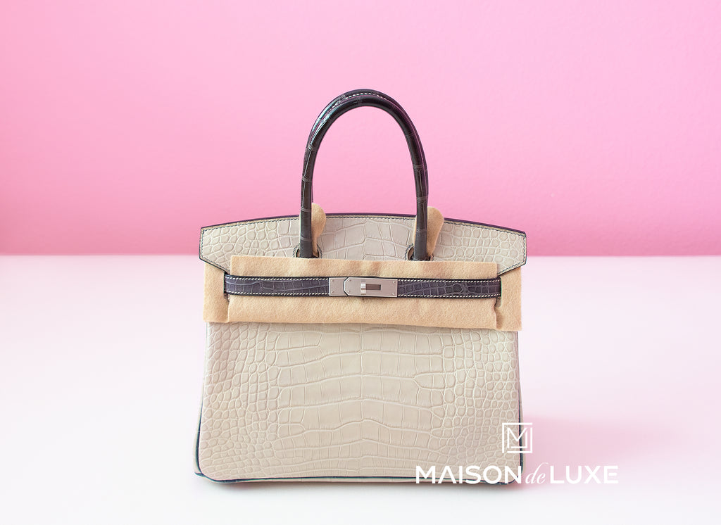 Hermes Beton + Graphite Matte Crocodile Birkin 30 Handbag