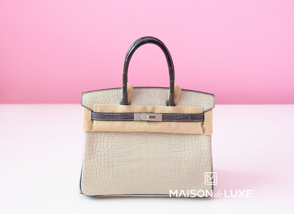Hermes Beton + Graphite Matte Crocodile Birkin 30 Handbag