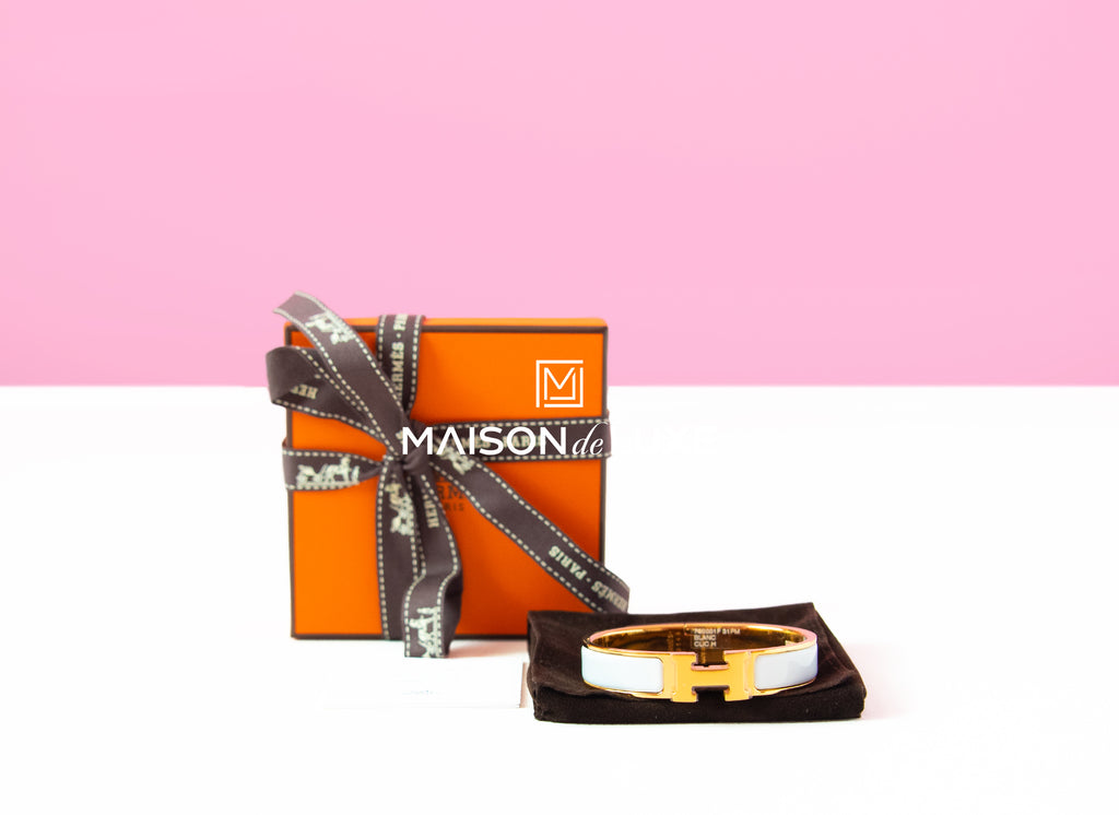 Hermes White Clic Clac H Narrow Bracelet Cuff PM