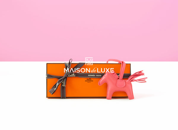 HERMES チャーム Hermes Rose Azalee Grigri Rodeo Horse Bag Charm PM Key Chain Pom