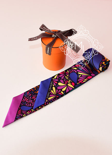 Hermes Millefleurs du Mexique Blue Purple Twilly Scarf – MAISON de