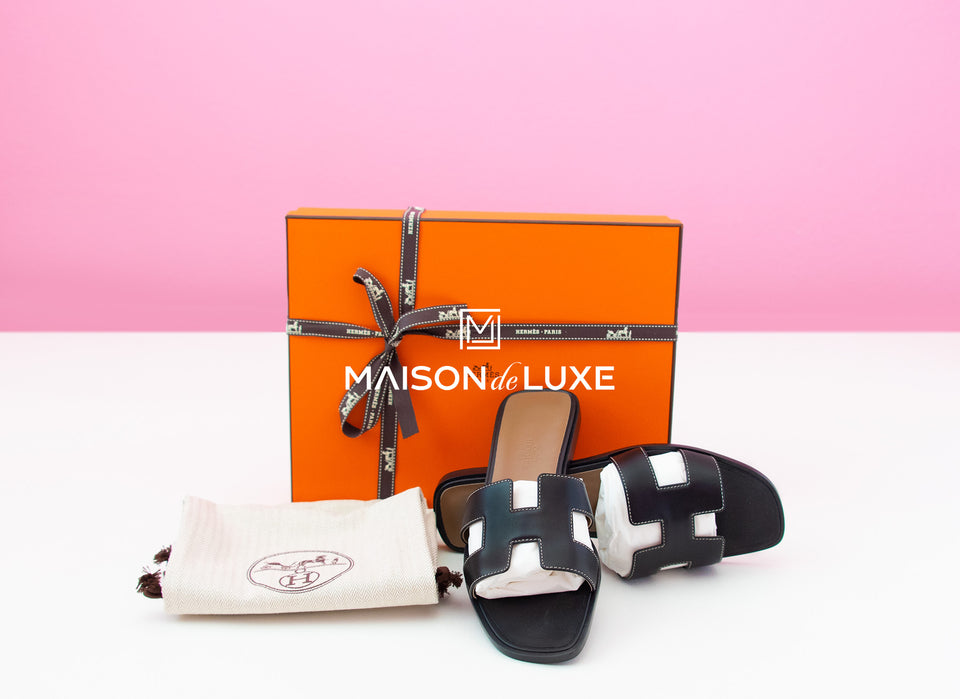 Hermes Women's Black Oran Sandal Slipper 38 Shoes