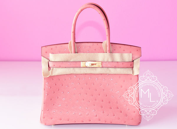 HERMES ROSE PINK TERRE CUITE OSTRICH BIRKIN 30 KELLY – MAISON de LUXE