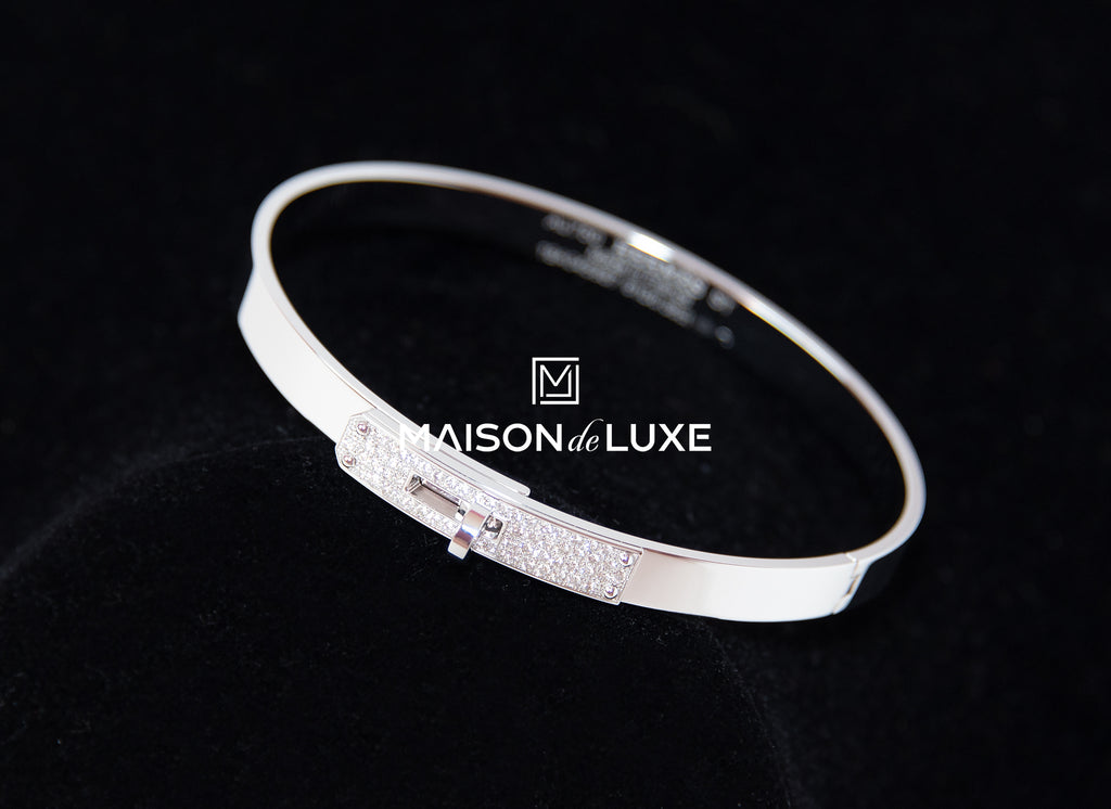 Hermes White Gold Diamond Kelly Bracelet ST