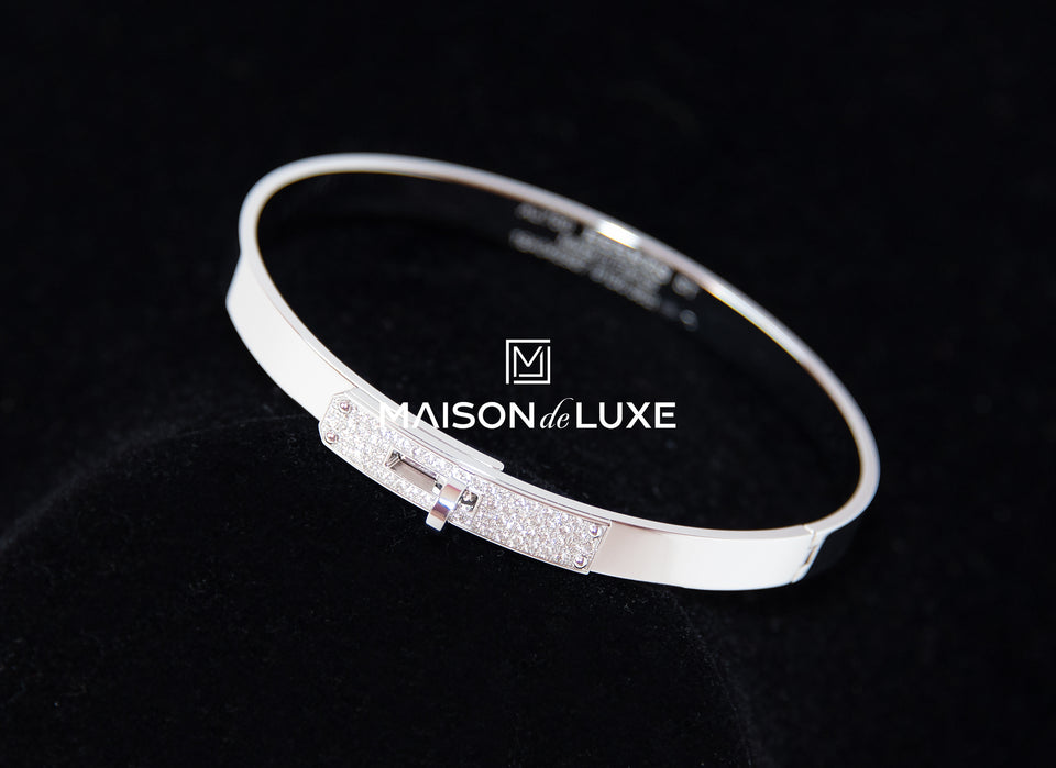 Hermes White Gold Diamond Kelly Bracelet ST