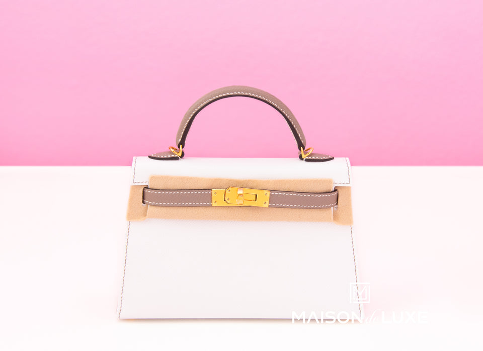 Hermes Mini Kelly II 20 Blanc / Gris Asphalt Epsom