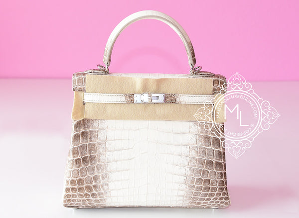 NEW HERMES 25 BLANC HIMALAYAN KELLY HIMALAYA WHITE CROCODILE BAG BIRKIN  HANDBAG