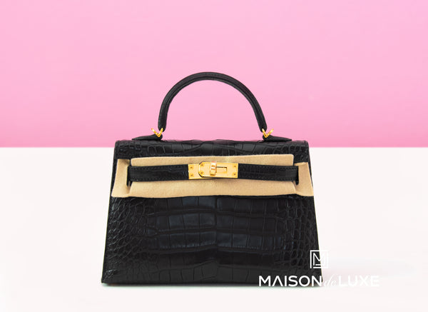 Hermes Mini Kelly II 20 Gris Perle & Noir Matte Alligator Crocodile  Permabrass – MAISON de LUXE