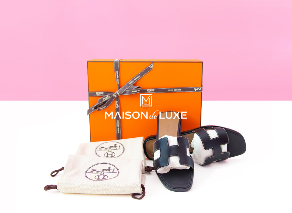 Hermes Women's Black Oran Sandal Slipper 38 Shoes