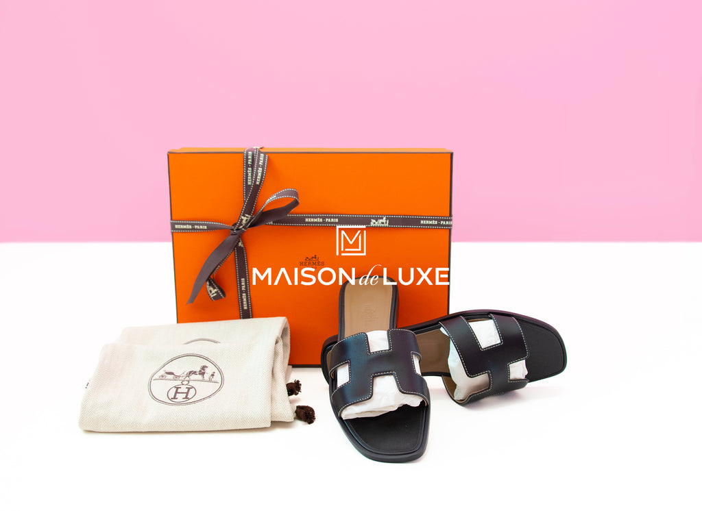 Hermes Women's Black Oran Sandal Slipper 37 Shoes