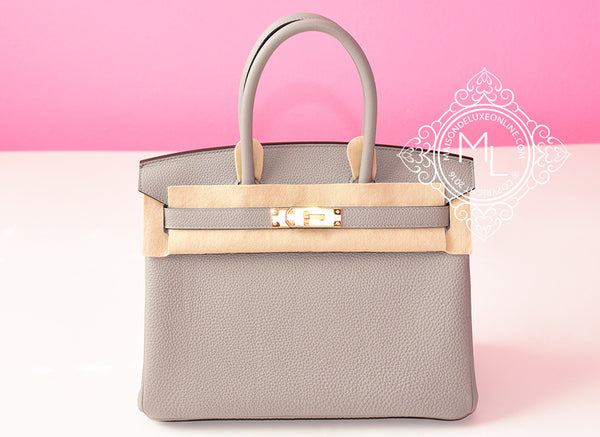 Hermes Birkin 30 Bag Gris Mouette Gold Hardware Togo Leather • MIGHTYCHIC •  
