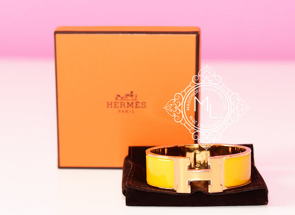 HERMES ゴールド ロック付きバングル　箱付き Hermes Yellow Clic Clac Gold Bracelet Bangle Cuff Collier De Chien