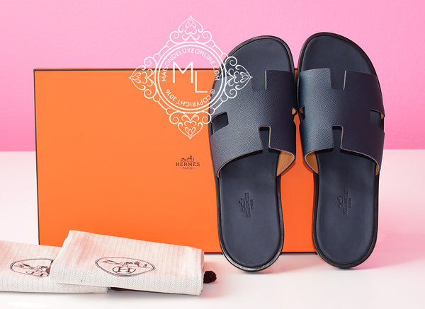 Hermes, Shoes, Hermes Blue Leather Izmir Slide Sandals