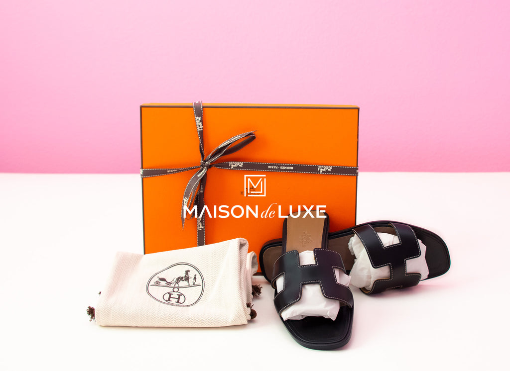 Hermes Womens Black Oran Sandal Slipper 38 Shoes