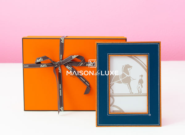 Hermes Classic Pleiade Blue Regate Leather Photo Picture Frame