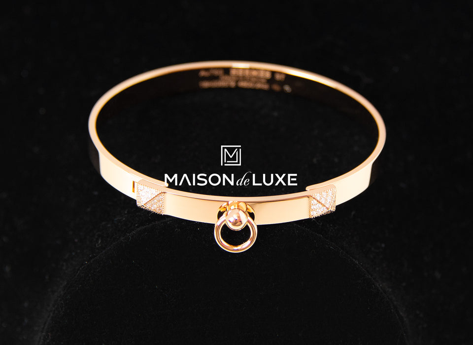 Hermes Rose Gold Diamond Collier de Chien CDC Bracelet ST