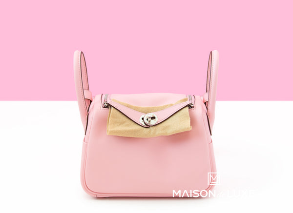 Hermès Lindy Rose Sakura Swift Mini 20 Palladium Hardware, 2023 (Like New), Pink Womens Handbag