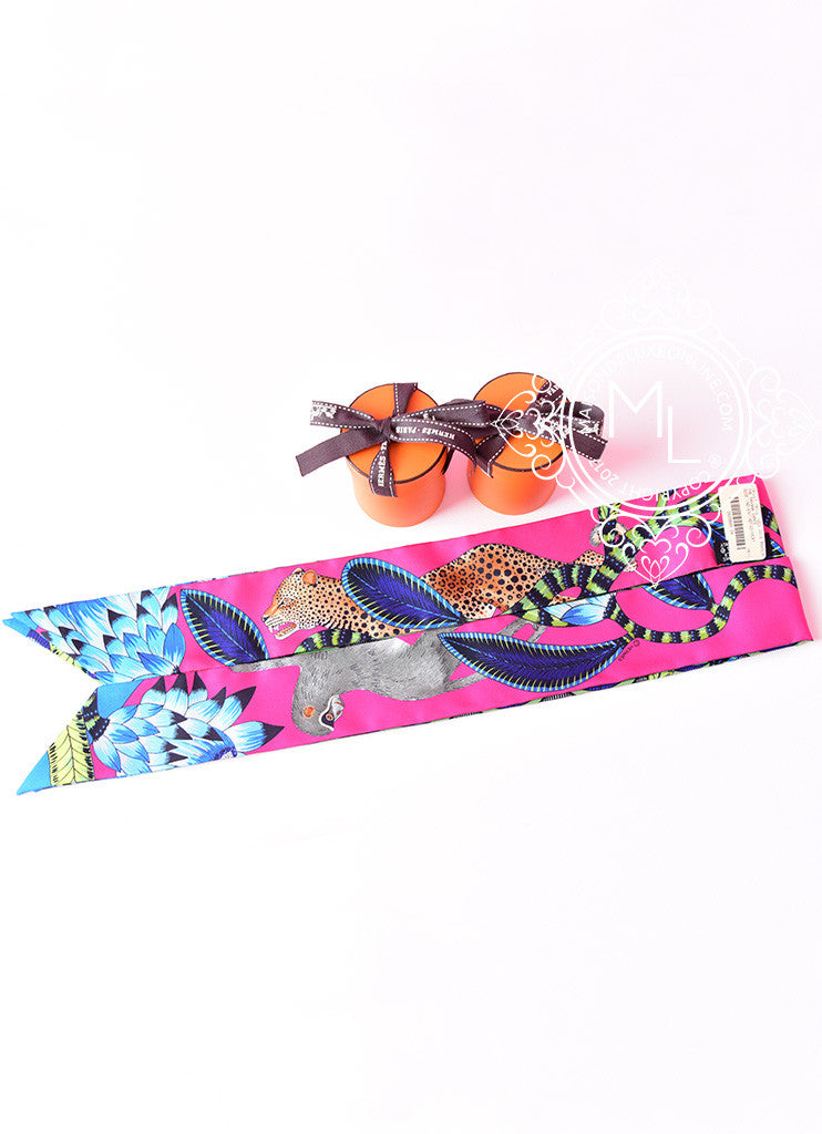 Hermes The Savana Dance Pink Bue Twilly 1 Pair