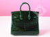 Hermes Green Vert Fonce Crocodile Gold Birkin 25 Handbag