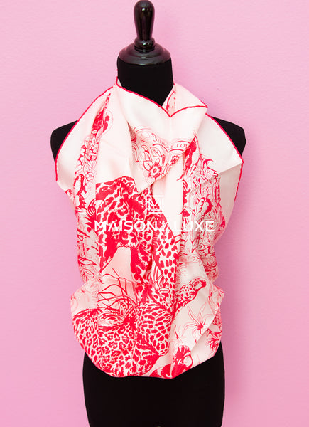 Hermes Tatouage Jungle Love Pink Twill Silk 90 cm 36 Scarf Shawl