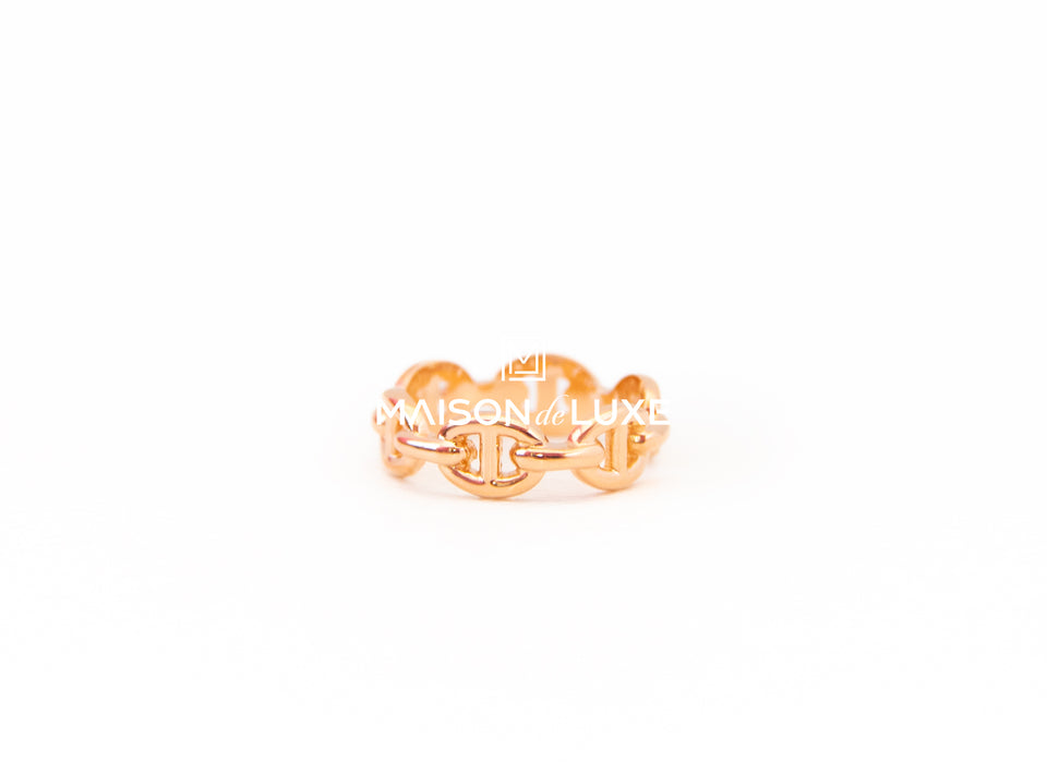 Hermes Rose Gold Chaine d'ancre Enchainee Ring 51