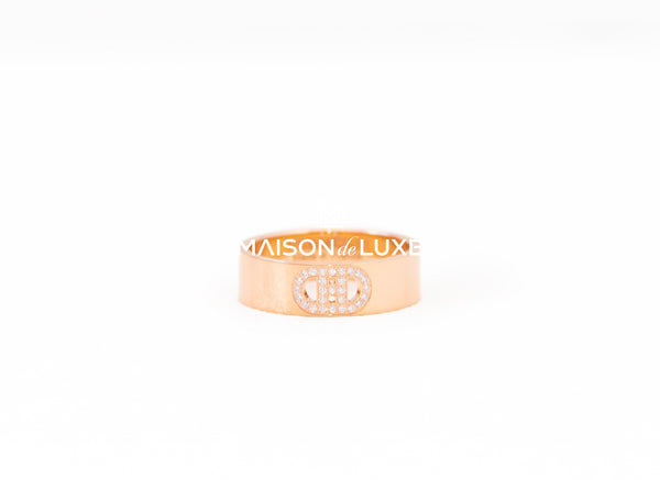 Hermes 18K Rose Gold Diamond H d'ancre Ring 53 Wedding Band
