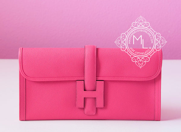 Brand new Hermes Jige Elan Clutch 29 - Rose Pourpre Pink Swift