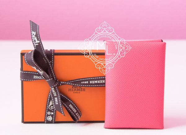 Hermes Rose Azalee Pink Epsom Calvi Card Case Holder Wallet Clutch