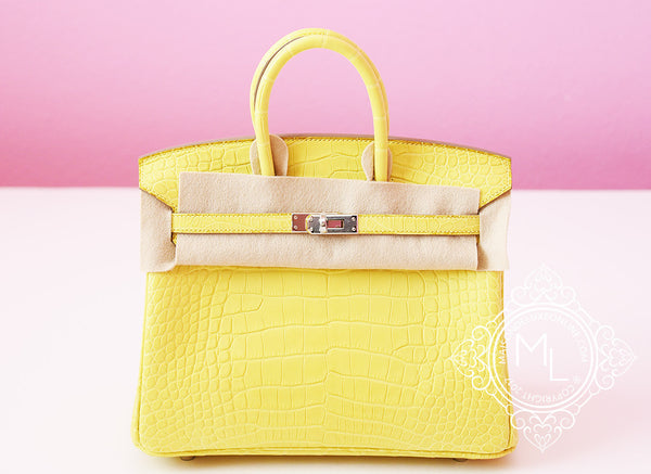 Hermes Birkin 25 Lime Yellow Matte Alligator Palladium Crocodile