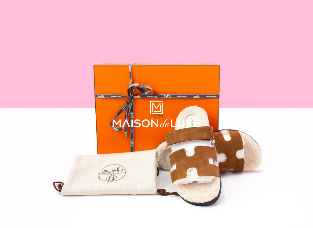 Hermes Men's Brun Fume Shearling Chypre Sandal 42